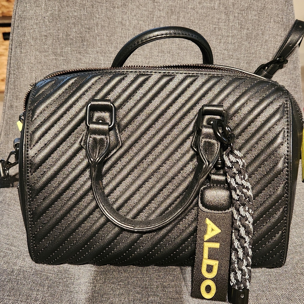 Aldo Black Diagonal Quilted Satchel